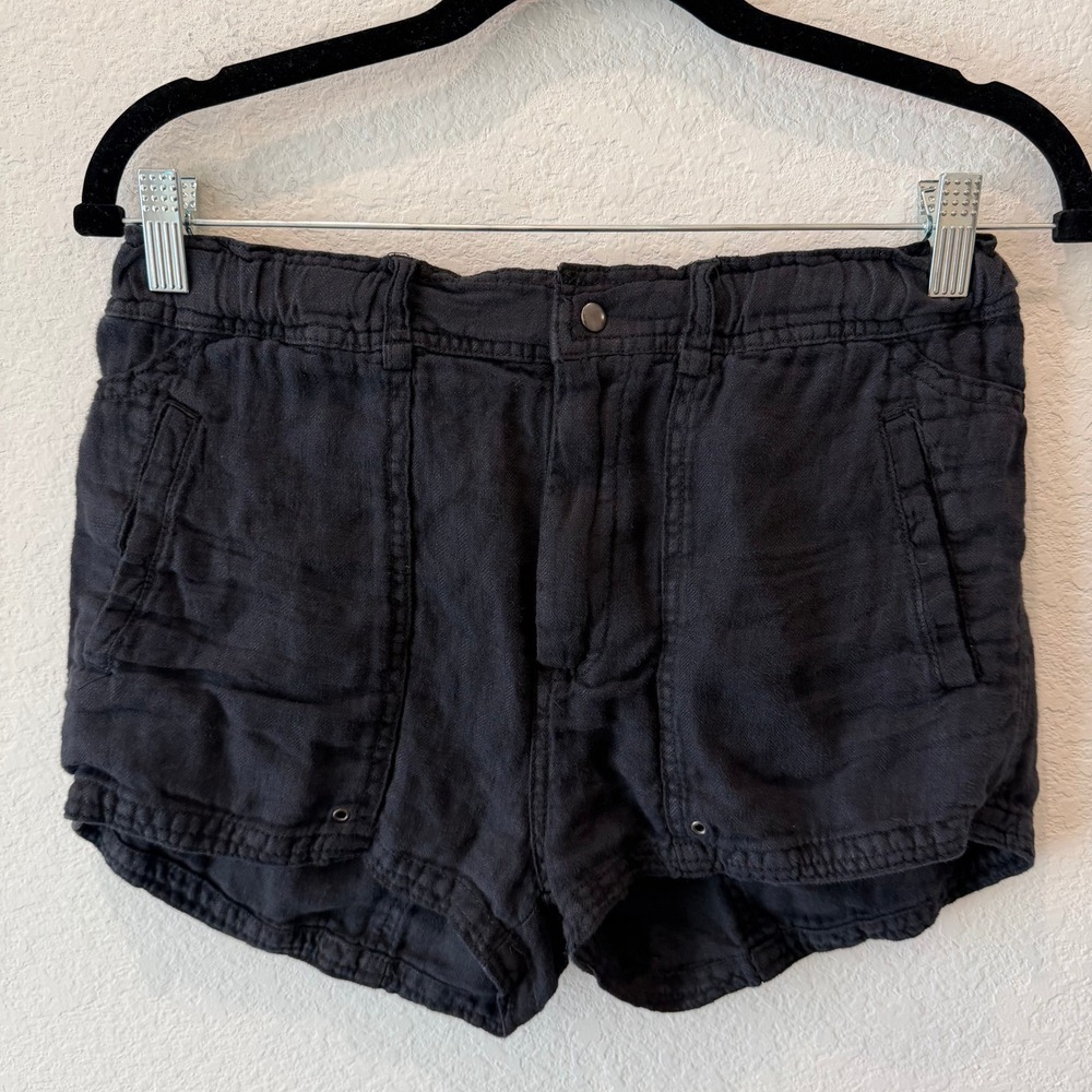 Free People Movement Black Linen Utility Shorts Women Size 0 Grommet Detail
